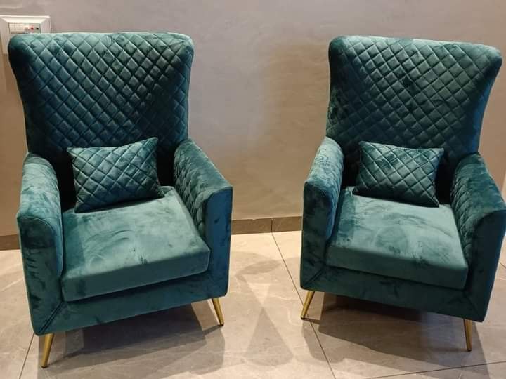 Velvet wing chairs made to order by ELEVE Dubai