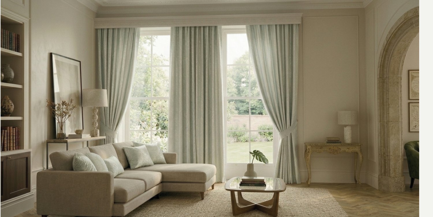 Made-to-measure curtains in a Dubai villa living room